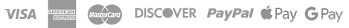 Visa, American Express, Mastercard, Discover, PayPal, Apple Pay, Google Pay